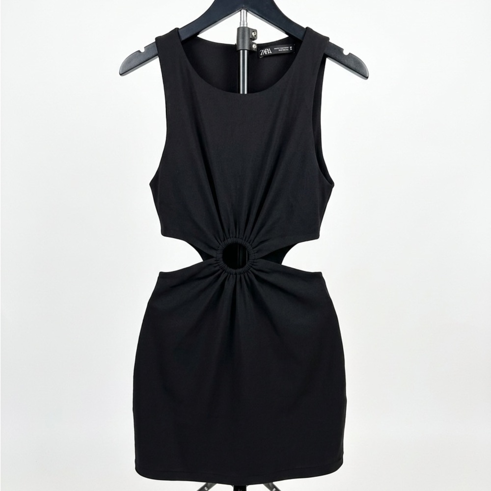 Zara Black Midi Dress with Cut-Out Detail - Picture 4 of 7